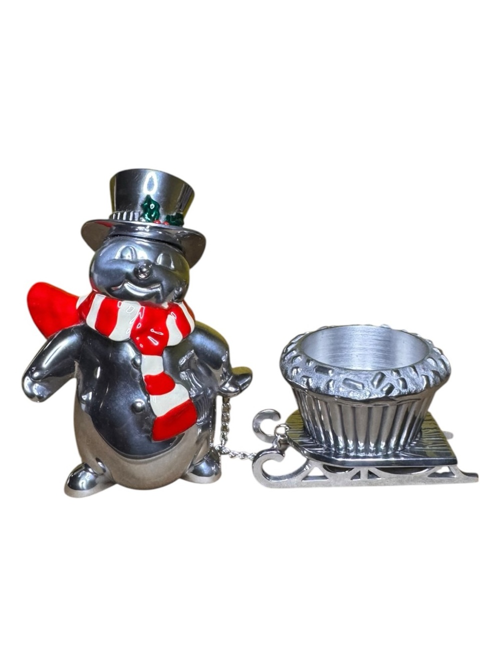 Lenox Yuletide Snowman Silver Votive Vintage Christmas Decoration